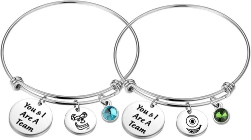 KUIYAI Sulley and Mike Inspired You and I are A Team Bracelet with Monster Charm Fan Movie Team Gift Best Friend Metal