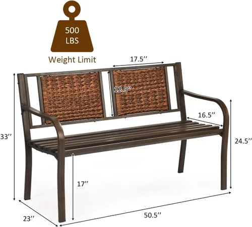 Miniatura 3 de S AFSTAR Banco de jardín al aire libre, asiento de metal para porche con asiento y respaldo decorativo, sofá biplaza para 2 personas para patio