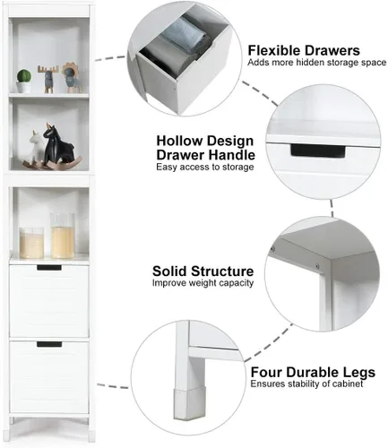 Miniatura 9 de Tangkula Gabinete de Almacenamiento Alto para Baño, Independiente de 57" de Alto Gabinete de Piso Delgado para Baño con Estantes Abiertos de 3