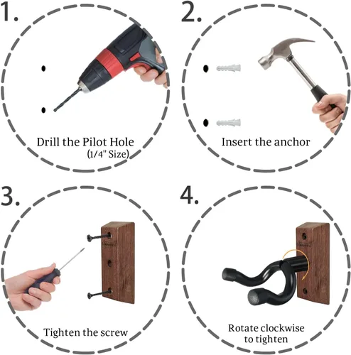 Miniatura 6 de Soporte de pared para guitarra, paquete de 3, colgador de guitarra de madera dura de acacia, soporte de pared para guitarra en forma de U, soporte