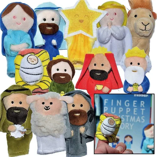 The Nativity Christmas Story | Juego de marionetas de dedo [paquete de 12] | para padres y maestros para leer a los niños | Incluye folleto