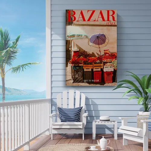 Miniatura 4 de Arte de pared de revista, impresión de pared de los años 70, arte de pared rojo, póster enmarcado de Bazaar Italia, arte psicodélico de verano