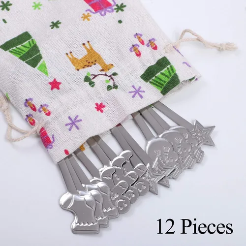 Miniatura 3 de Aneco Juego de 12 mini cucharas navideñas de acero inoxidable para café, té, sopa de azúcar, postre condimento, helado