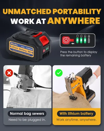 Miniatura 2 de Máquina de coser de bolsas inalámbrica para arpillera, polipropileno tejido y bolsas de alimentación, alcantarillado portátil con batería de litio