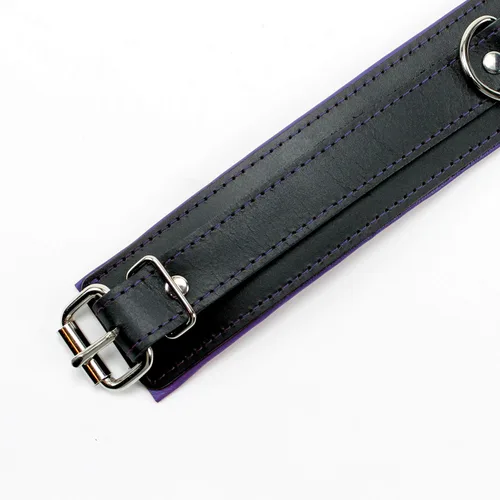 Miniatura 3 de Madison Collar O-Ring Superior Latigo Cuero Suave Cordero Hecho A Mano Elegante Collar Acolchado, Violeta oscuro