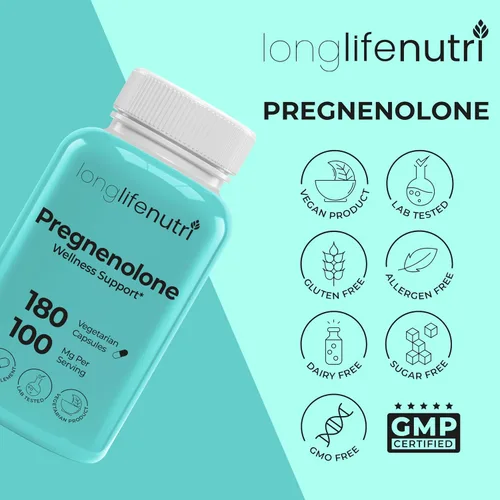 Miniatura 6 de Pregnenolone - Soporte para el cerebro y las hormonas - 180 cápsulas vegetales para mejorar la memoria, la concentración y la vitalidad - Fabricado