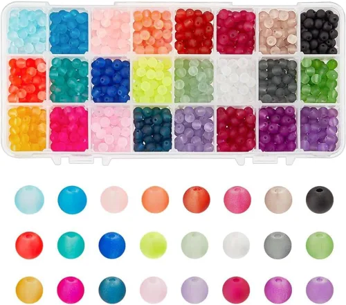 PH PandaHall 1560 cuentas de vidrio esmerilado de 24 colores para hacer joyas, cuentas heladas de color caramelo de 0.236 pulgadas (0.236 in),