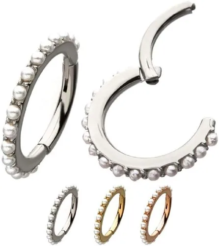 Miniatura 3 de Pierced Owl - 16G Stainless Steel Synthetic Pearl Lined Helix Cartilage Daith Septum Hinged Segment Ring