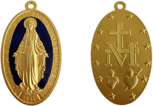 Bovemee Medallas Milagrosas extra grandes de 3.5 pulgadas chapadas en plata, Colgante Dorado Medalla de la Virgen Milagrosa Amuleto Regalos Católicos