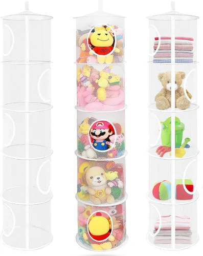 Miniatura 22 de Almacenamiento Colgante para Juguetes de Peluche, Organizador de Almacenamiento de Peluches Plegable para Rincón con 4 Compartimentos, Organizador