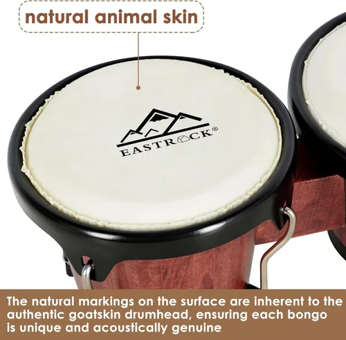 Miniatura 2 de EASTROCK Juego de tambor Bongo de 6 y 7 pulgadas para principiantes, estudiantes, adultos, profesionales, cabezas de piel de animales naturales, Rojo