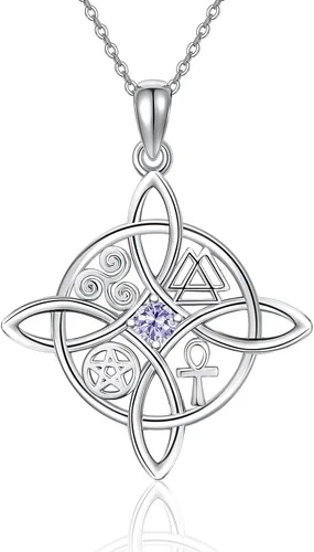 Miniatura 27 de YAFEINI Collar con dije de nudo de bruja de plata de ley, amuleto de bruja de cruz celta, regalo para mujer