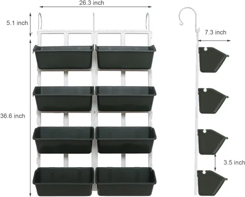 Miniatura 6 de Maceta vertical de pared para jardín, maceta montada en la pared, 4 niveles, 8 bolsillos, maceta vertical de pared para jardín, camas elevadas