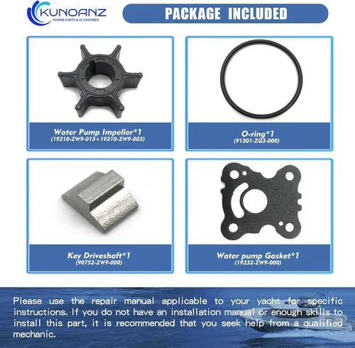 Miniatura 4 de 06192-ZW9-000 18-3493 Kit de reparación del impulsor de la bomba de agua para Honda Sierra 8 9.9 15 20 HP fuera de borda 8HP 9.9HP 15HP 20HP