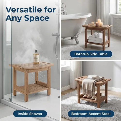 Miniatura 7 de Taburetes de ducha resistentes, bancos de ducha para ducha interior, banco de ducha de plástico de madera de polietileno impermeable, taburetes