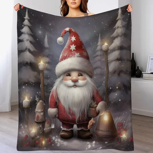 Miniatura 7 de Manta de Navidad de gnomo, manta de Navidad suave y cálida de 30 x 40 pulgadas, manta de franela cálida para cama, sofá, regalos para niños
