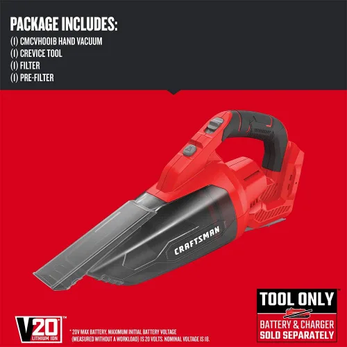 Miniatura 3 de CRAFTSMAN V20 Aspiradora de mano inalámbrica, 45 CFM, Sistema de filtración de 2 etapas con filtro, solo herramienta (CMCVH001B)