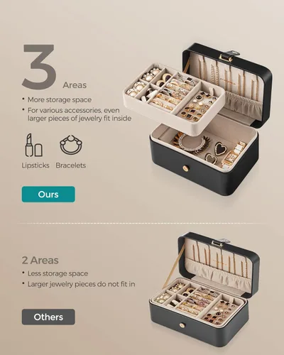 Miniatura 43 de SONGMICS Caja organizadora de joyas, estuche de viaje de 2 capas para aretes, collares, pulseras, almacenamiento portátil de joyas con gran Verde