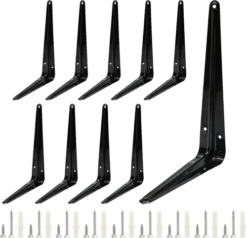 Miniatura 8 de Uenhoy Paquete de 10 soportes de estante negros de 4 x 3 pulgadas, soportes flotantes de metal resistentes para montaje en pared, soportes