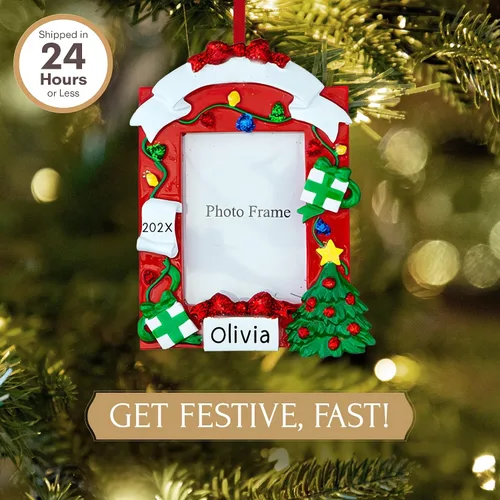 Miniatura 2 de Marco de fotos personalizado 2026 Adornos de Navidad personalizados las 24 horas para árbol Marco de fotos rojo personalizado regalo de recuerdo