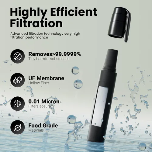 Miniatura 2 de Pajita de Filtro de Agua Portátil para Supervivencia, Equipo Esencial para Acampar y Senderismo, Pajita de Purificación de Agua para Viajes