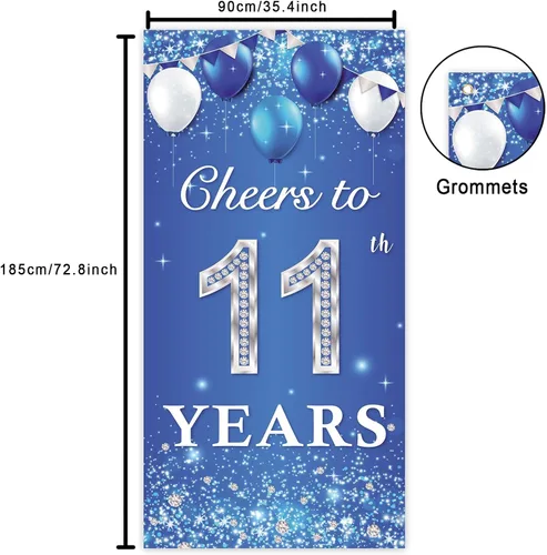 Miniatura 2 de Cartel de Cheers to 11th Years Happy 11th Birthday telón de fondo globos de cristal brillantes estrellas confeti decoración temática decoración