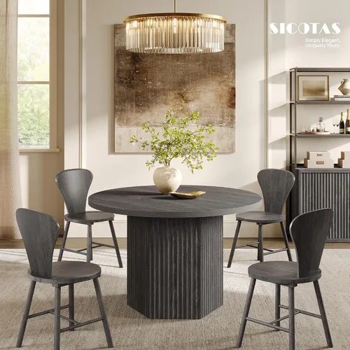 Miniatura 2 de SICOTAS Mesa de comedor redonda para 4, 6 personas, 47 pulgadas, mesa de comedor moderna circular de madera con base resistente para comedor