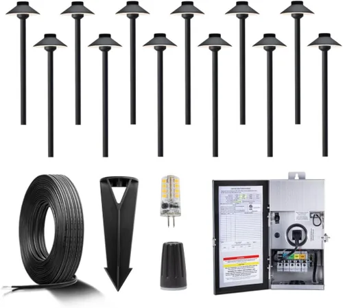 Miniatura 23 de Gardenreet Luces de camino de latón para exteriores, iluminación de camino de paisaje de bajo voltaje con cable, luz LED de pasarela de 12 V