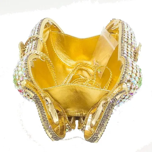 Miniatura 6 de Boutique De FGG Elefante de noche embragues bolsos de mano de metal cristal embrague Minaudiere boda carteras y bolsos nupciales