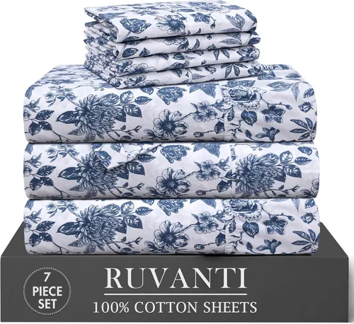 Miniatura 63 de RUVANTI 6 Piezas Sábanas de Algodón - 100% Algodón Natural Suave, Ligeras y Transpirables Sábanas de Percal Crujiente, Sábanas de Cama Tamaño Full