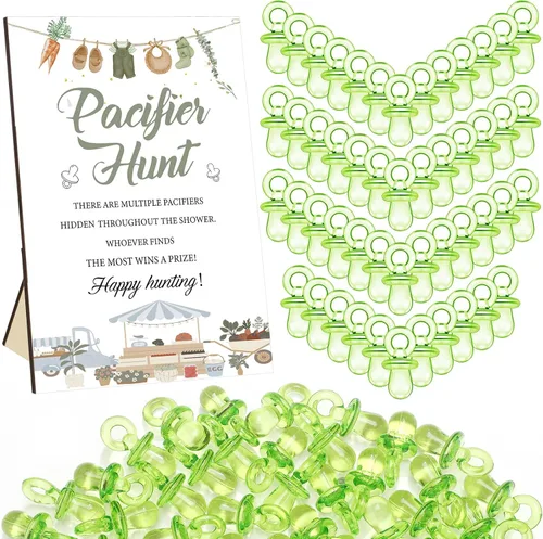 Miniatura 25 de Thyle Juego de 51 piezas de chupete de caza para baby shower, incluye signo de caza y 50 chupetes acrílicos para decoración de juegos de baby Rosa