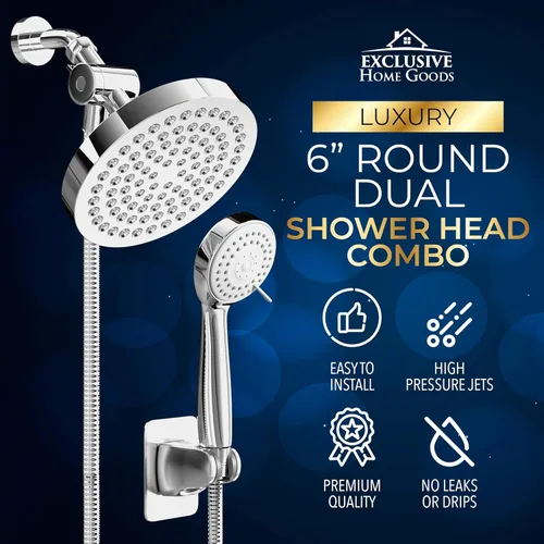 Miniatura 2 de Cabezal de ducha con combinación manual, cabezal de ducha de alta presión tipo lluvia de 6 pulgadas con manguera manual de 70 pulgadas para baño
