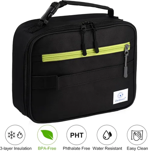 Miniatura 5 de Genteen Paquete de 2 bolsas de almuerzo suaves aisladas con doble cremallera, resistente, congelable y reutilizable para niños, hombres