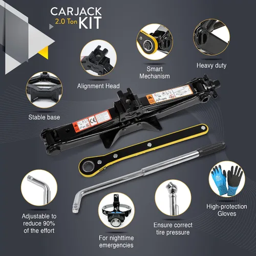 Miniatura 5 de Kit de gato de automóvil Gato de tijera para automóvil de 2 toneladas (4,400 libras) - Kit de herramientas para gato de neumáticos Portátil