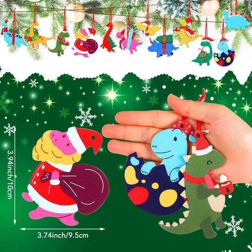 Miniatura 2 de 48 piezas de adorno de dinosaurio de Navidad para niños, adornos de dinosaurio de madera, figuras de dinosaurio, adorno colgante de madera