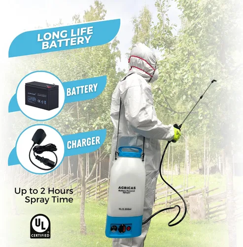 Miniatura 2 de Pulverizador de mochila a batería de 2.35 galones, pulverizador multifuncional para césped y jardín con boquillas ajustables, varita telescópica