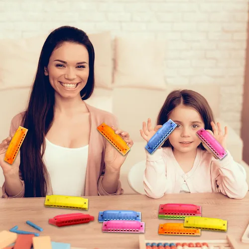 Miniatura 7 de Armónica de plástico para niños, 12 unidades, 10 agujeros, armónica translúcida, instrumentos musicales para niños y niñas, principiantes, 6