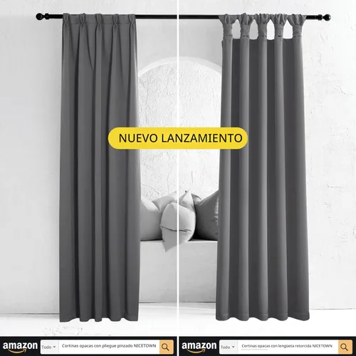 Miniatura 6 de NICETOWN Cortinas de oscurecimiento completo, par de cortinas opacas con ahorro de energía y bloqueo de ruido para ventana del comedor, con Gris