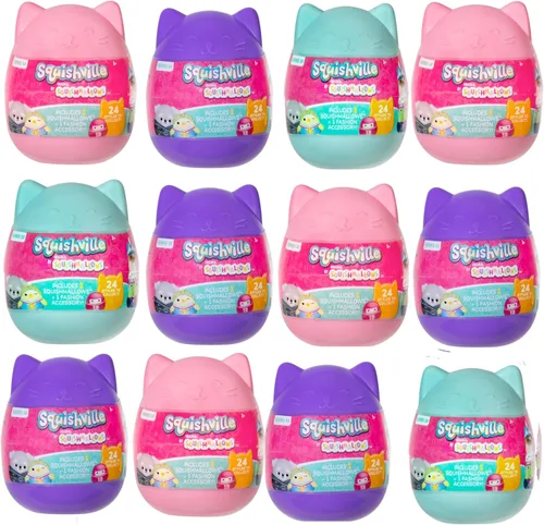 Squishville by Squishmallows Serie 10 Mini Mystery Peluche (Paquete de 12) Oficial Jazwares - Cápsulas Ciegas a Granel Coleccionables Suaves y