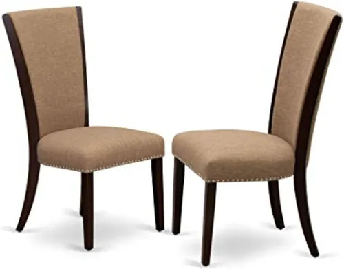 Miniatura 20 de East West Furniture VEP8T04 Verona Parsons - Juego de 2 sillas de comedor tapizadas de tela de lino marrón claro con ribete de clavo, color nogal