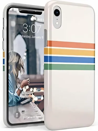 Casely Funda para iPhone XR | Totalmente Groovy | Rayas Arcoíris Bloque de Color | Diseño Clásico Ultra Delgado