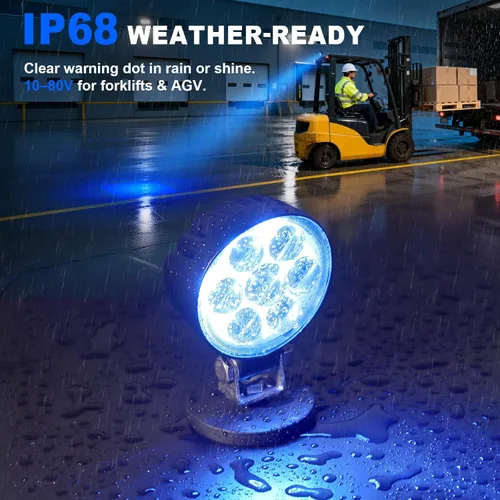 Miniatura 2 de Luz de seguridad LED para montacargas azul con foco y montaje magnético, voltaje amplio DC10–80V, IP68 impermeable, carcasa de aluminio, advertencia