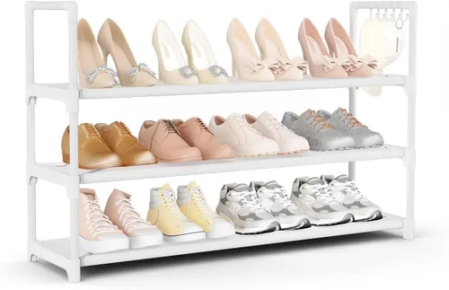 Miniatura 13 de VILICK Zapatero para armario, organizador de zapatos, ahorro de espacio para 12-15 pares de estantes de zapatos con gancho, organizador de zapatos