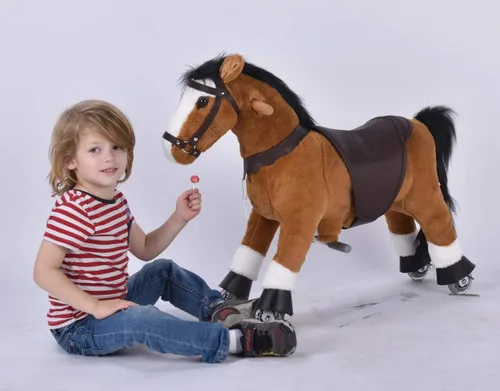 UFREE Paseo en caballo, juguete de caballo para montar, caballo mecánico, animal de peluche, cola y melena negras, edad 3-6