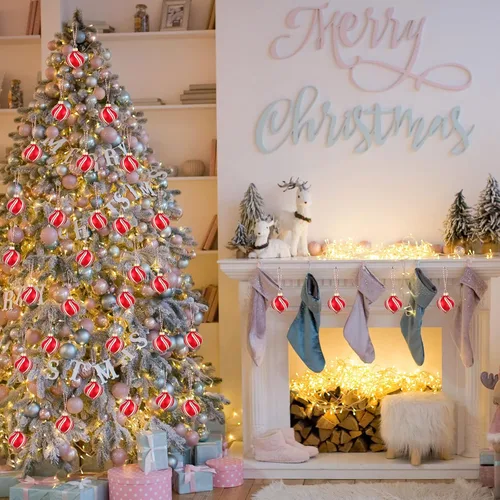 Miniatura 3 de Hungdao Juego de 12 adornos navideños de menta, bolas de bastón de caramelo de Navidad, adornos de bastón de caramelo de Navidad, bolas de Navidad