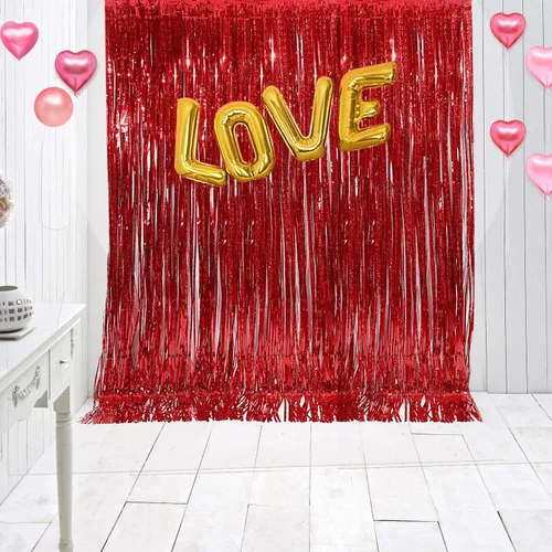 Miniatura 6 de Cortina metálica con franjas de aluminio de telón de fondo con 2 paquetes de cortinas, para fiesta láser, de 3 x 8 pies, de CYLMFC, para decoración
