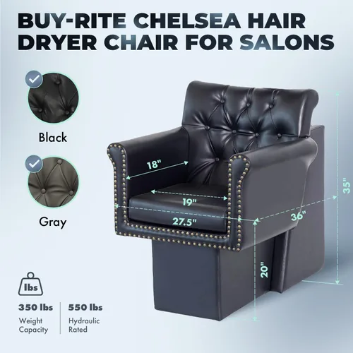 Miniatura 2 de Buy-Rite Chelsea - Silla de salón copetuda negra con ribete de cabeza de clavos de latón, cojín ancho de espuma suave, cojín extraíble, comodidad