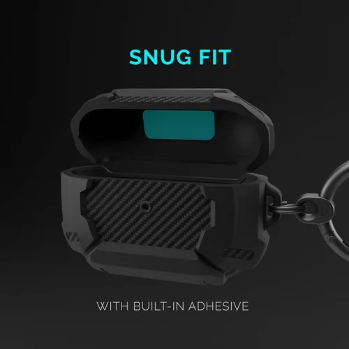 Miniatura 6 de elkson Compatible con AirPods Pro 2 1, funda segura con llavero rígido, parachoques de fibra de carbono, cuerpo completo, a prueba de golpes