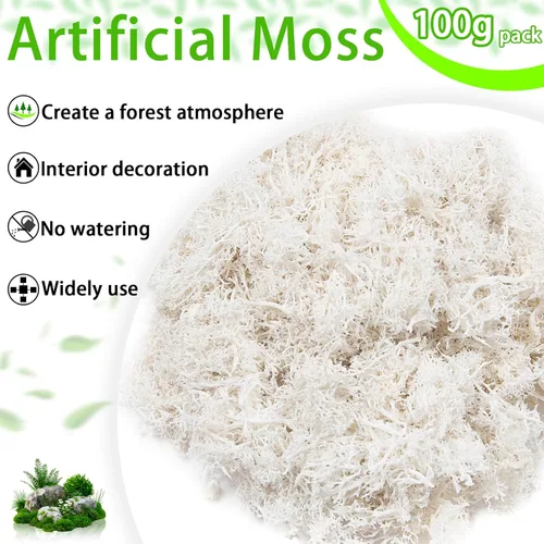 Miniatura 2 de Musgo falso de 3.5 onzas para plantas de interior, musgo blanco artificial realista preservado para manualidades, musgo de reno para centros de mesa
