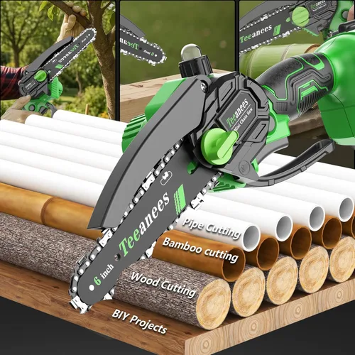 Miniatura 9 de Mini motosierra inalámbrica, pequeña motosierra eléctrica de 6 pulgadas con batería de 21 V y 3 cadenas, motosierra de mano alimentada por batería